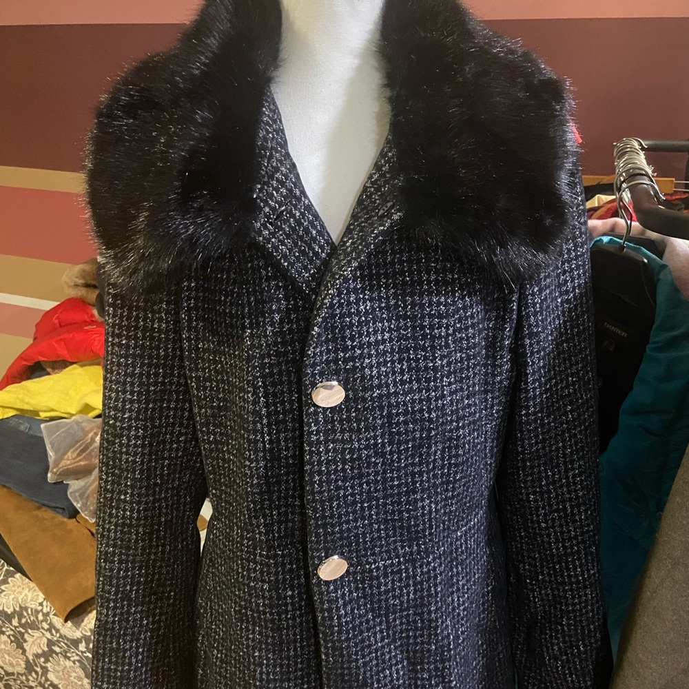 Vintage tweed and faux fur coat